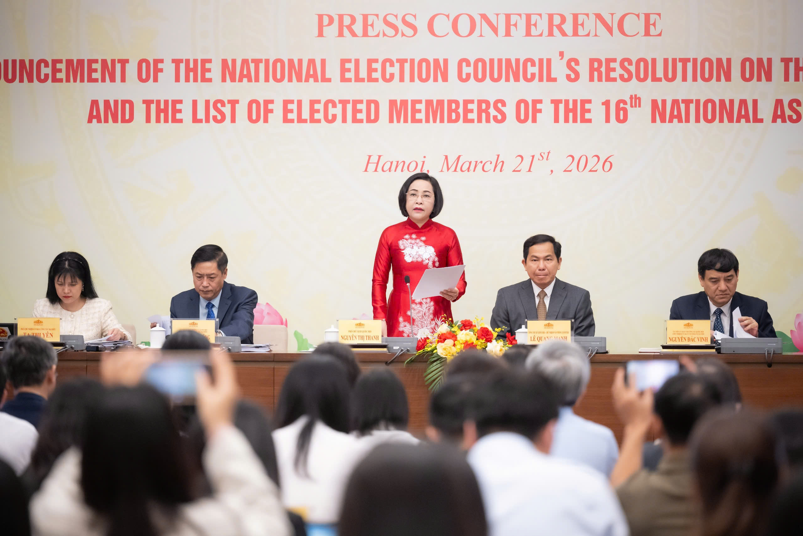 Phó Chủ tịch Quốc hội Nguyễn Thị Thanh chủ trì Họp báo công bố danh sách 500 người trúng cử ĐBQH khóa XVI